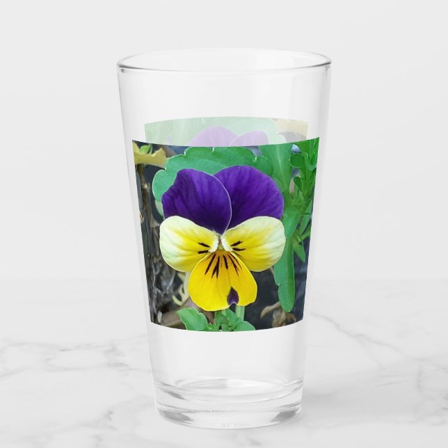 Lila-gelbe Pansy-Glas-Tumbler Glas (Vorderseite)