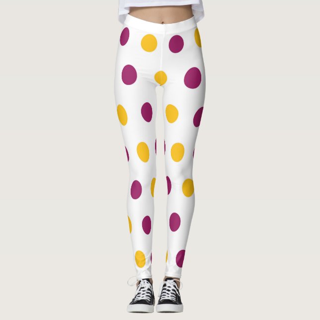 Lila gelbe Polka-Punkte auf weißem, niedlichem und Leggings (Vorderseite)