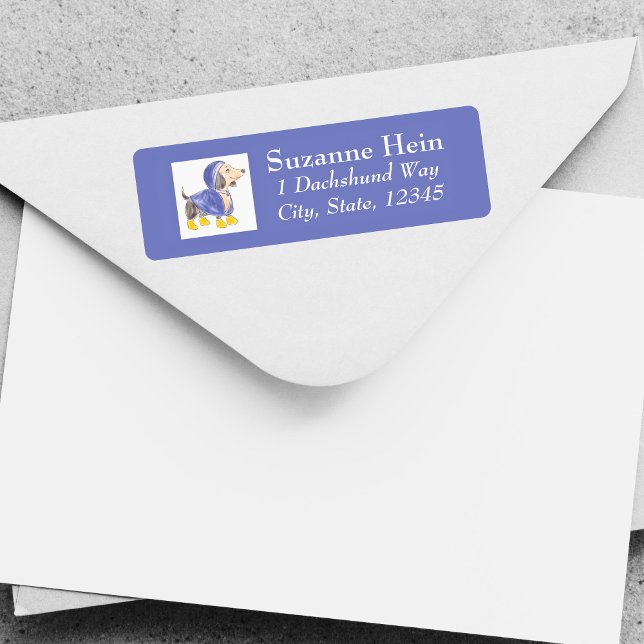 Lila-Gelbe Regenmantel-Dackel (Purple Yellow Raincoat Dachshund Label)