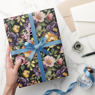 Lila Gelbe Rosa Blumen Brautparty Geschenkpapier