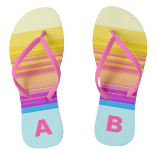 Lila Gelbe Streifen in Monogramm Flip Flops