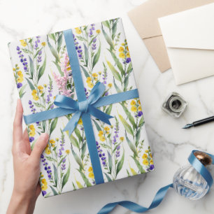 Lila-gelbe Wildblumen-Aquarell-Junggesellinnenabsc Geschenkpapier