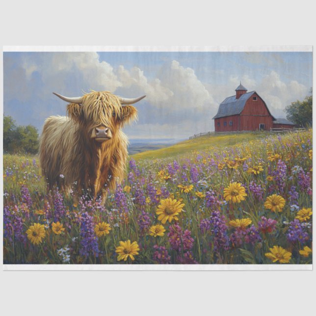 Lila gelbe Wildblumen für die Hochlandkuh Seidenpapier (Vorderseite)