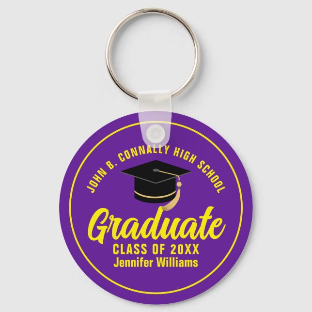 Lila-gelber Graduate Custom 2025 Abschluss Schlüsselanhänger (Vorderseite)