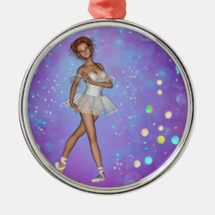 Lila-gelber Hintergrund und Ballerina Ornament Aus Metall
