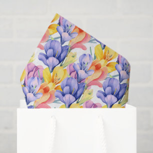 Lila Gelber Krokus-Decoupage-Papier, Floral Seidenpapier