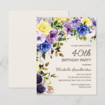 Lila Gelbes Aquarellblütenblatt 40. Geburtstag