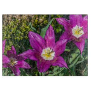 Lila-gelbes Blumenglas Schneidebrett