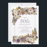 Lila-gelbes Elfenbeinblütenblatt 50. Geburtstag Einladung<br><div class="desc">Schöne lila,  Elfenbein und Senf gelbe Aquarellblume mit grünem Blattwerk 50. Geburtstagsfeier für Frauen. Kontaktieren Sie uns für Hilfe bei der Anpassung oder der Anpassung von Produkten.</div>