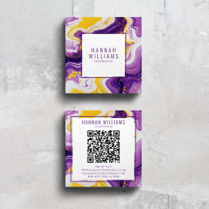 Lila-gelbes Glattgelb-QR-Code Flüssigkeitsplatz Quadratische Visitenkarte