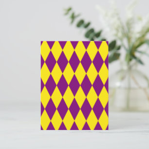 Lila-gelbes Harlekin-Karuomuster-Design Postkarte