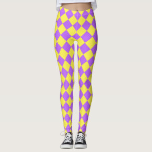 Lila-Gelbes Schachbrett Diamantmuster Leggings