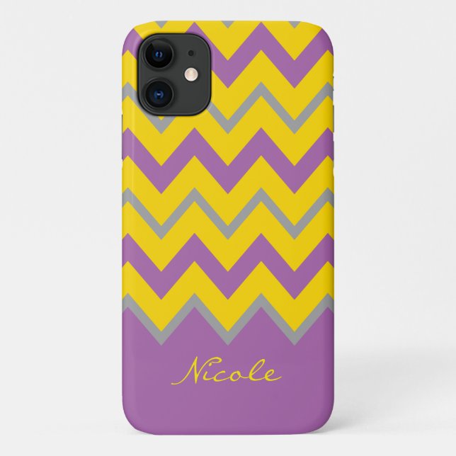 Lila-gelbes Zickzack Muster eleganter Individuelle Case-Mate iPhone Hülle (Rückseite)
