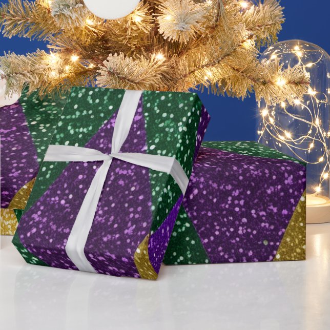 Lila-Gelbgrün-Mardi-Gras-Glitzer-Muster Geschenkpapier (Feiertage)