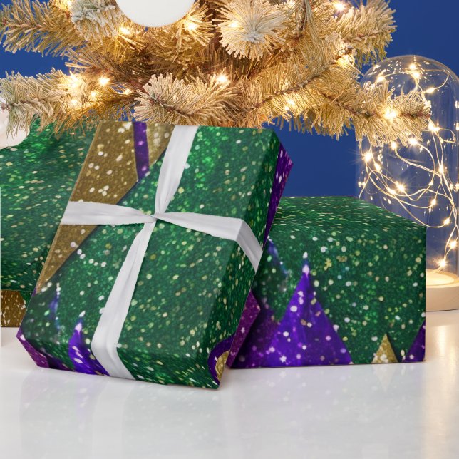 Lila-Gelbgrün-Mardi-Gras-Glitzer-Muster Geschenkpapier (Feiertage)