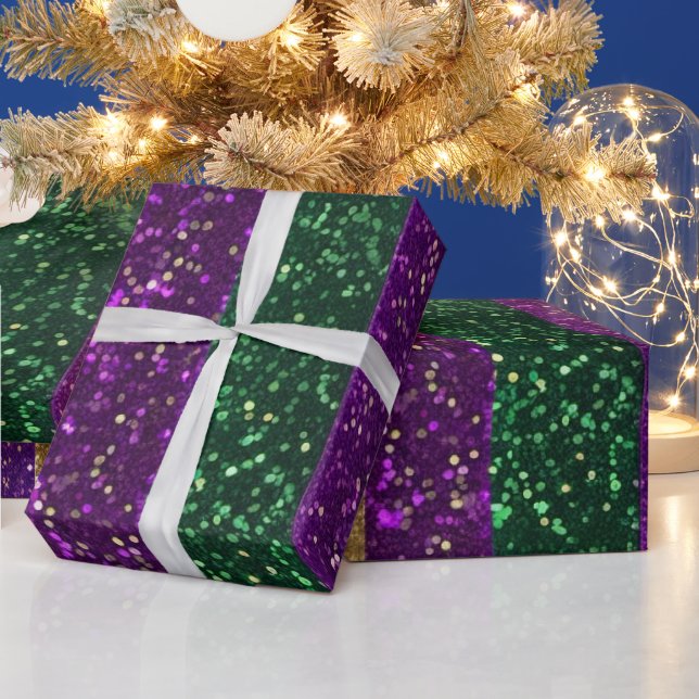 Lila-Gelbgrün-Mardi-Gras-Glitzer-Muster Geschenkpapier (Feiertage)