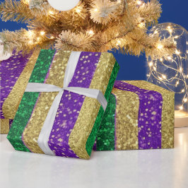 Lila-Gelbgrün-Mardi-Gras-Glitzer-Muster Geschenkpapier