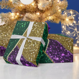 Lila-Gelbgrün-Mardi-Gras-Glitzer-Muster Geschenkpapier