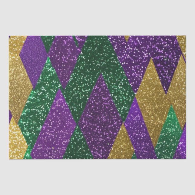 Lila-Gelbgrün-Mardi-Gras-Glitzer-Muster Seidenpapier (Vorderseite)