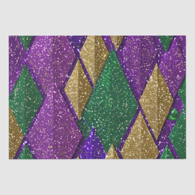 Lila-Gelbgrün-Mardi-Gras-Glitzer-Muster Seidenpapier (Vorderseite)