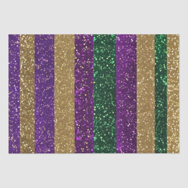 Lila-Gelbgrün-Mardi-Gras-Glitzer-Muster Seidenpapier (Vorderseite)