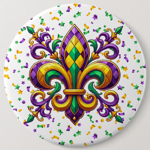 Lila-Gelbgrün Mardi Gras Lilie Button