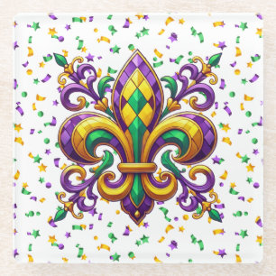 Lila-Gelbgrün Mardi Gras Lilie Glasuntersetzer