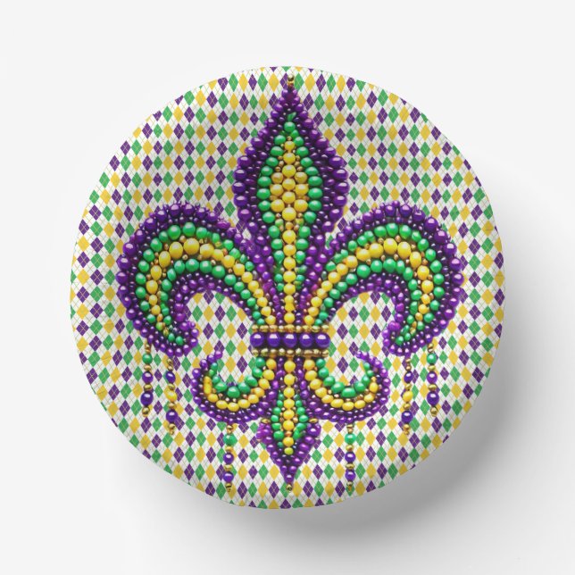 Lila-Gelbgrün Mardi Gras Lilie Pappteller (Vorderseite)