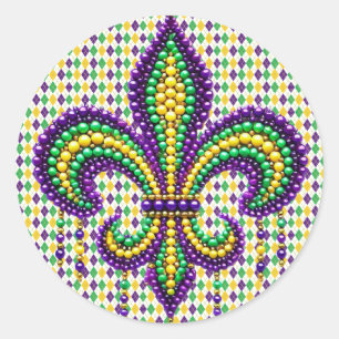 Lila-Gelbgrün Mardi Gras Lilie Runder Aufkleber