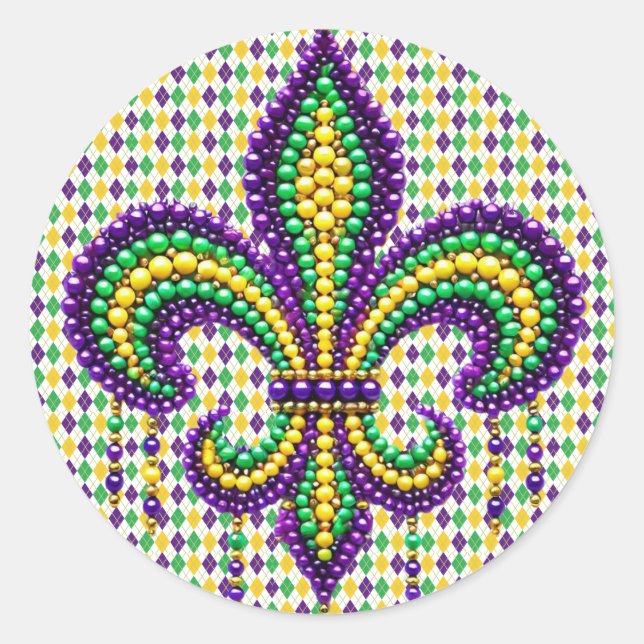 Lila-Gelbgrün Mardi Gras Lilie Runder Aufkleber (Vorderseite)