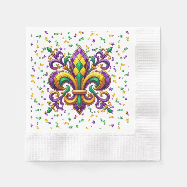 Lila-Gelbgrün Mardi Gras Lilie Serviette (Vorderseite)