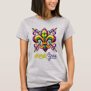 Lila-Gelbgrün Mardi Gras Lilie T-Shirt