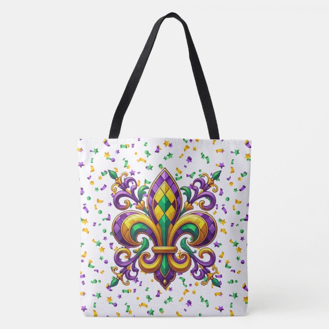 Lila-Gelbgrün Mardi Gras Lilie Tasche (Vorderseite)
