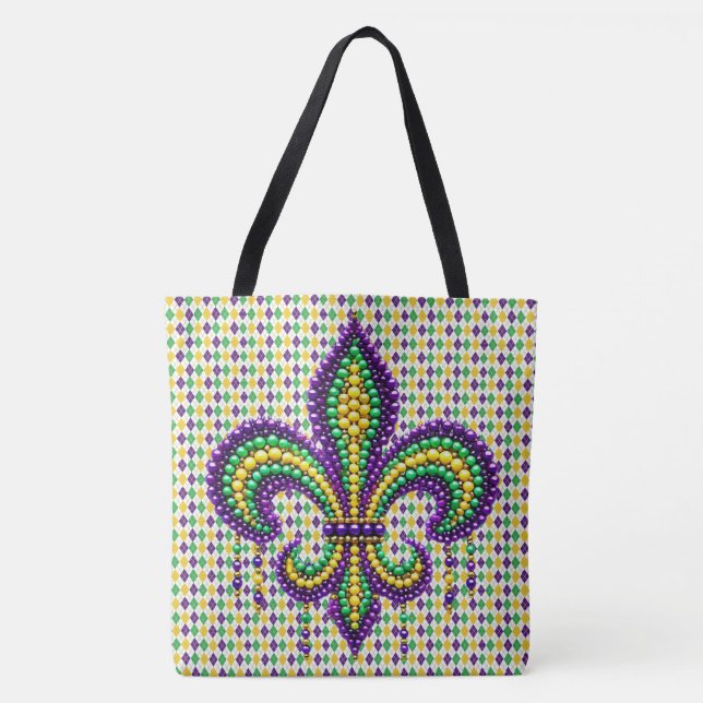 Lila-Gelbgrün Mardi Gras Lilie Tasche (Vorderseite)