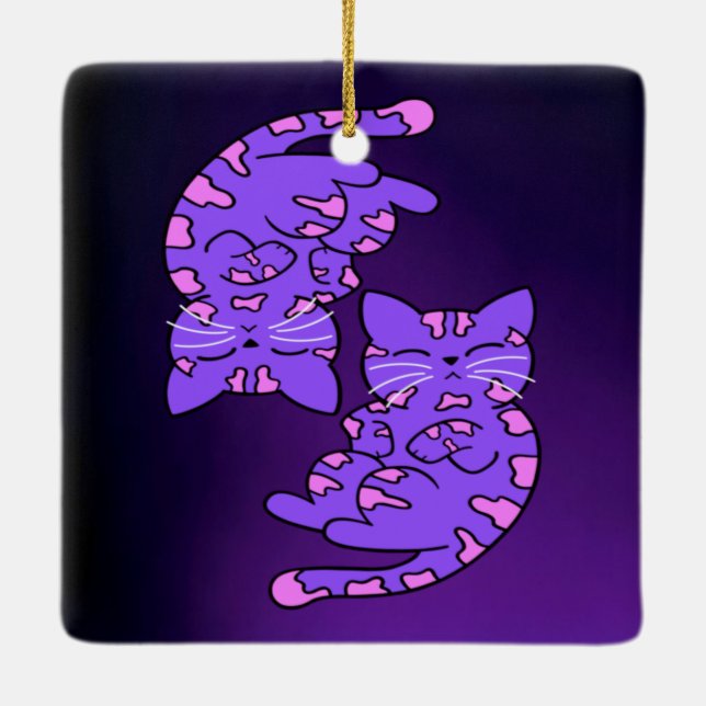 Lila Gemini Kittens Keramikornament (Rückseite)
