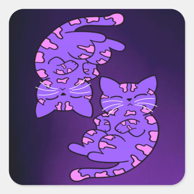 Lila Gemini Kittens Quadratischer Aufkleber (Vorderseite)