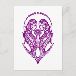 Lila Gemini Zodiac auf Weiß Postkarte