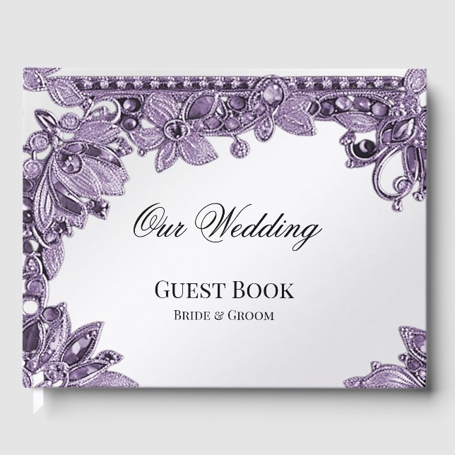 Lila Gemstone Floral Guest Book Gästebuch (Vorderseite)