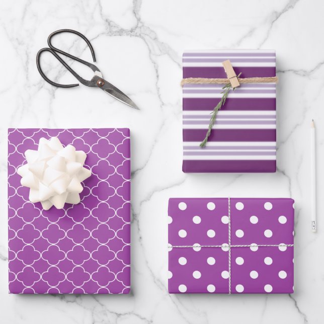 Lila Gemusterte Geschenkpapier Set (Vorderseite)