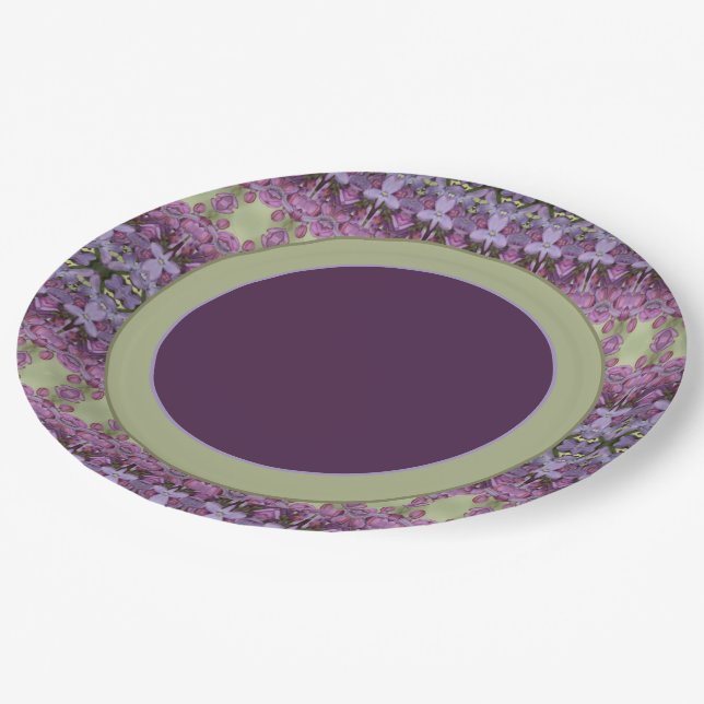 Lila Gemustertes Design Pappteller (Schrägansicht)