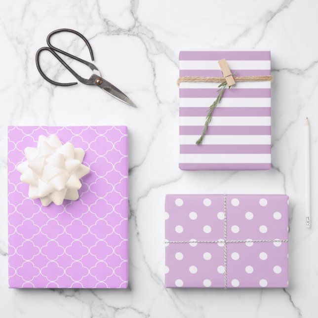 Lila Gemustertes Geschenkpapier Set (Vorderseite)