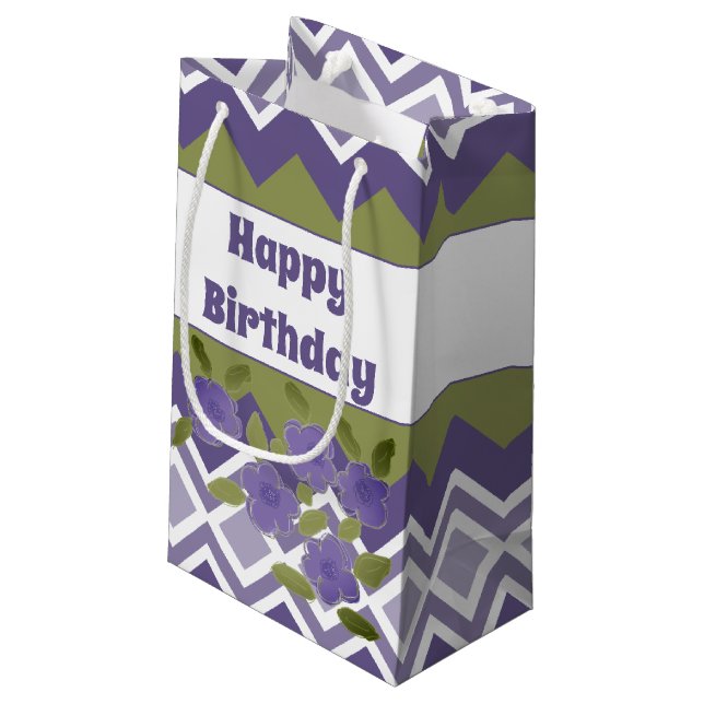 Lila Gemustertes Kleinpapier Kleine Geschenktüte (Rückseite Schrägansicht)