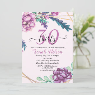 Lila Geometric Tropical Floral 30. Geburtstag Einladung