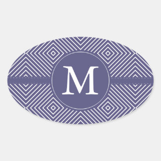 Lila geometrisch Abstraktes Monogramm Ovaler Aufkleber