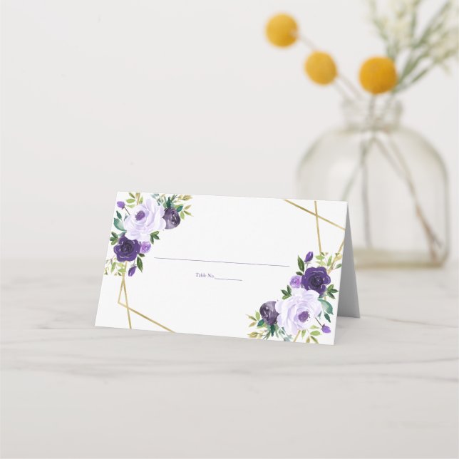 Lila geometrische Aquarellblume Platzkarte (Vorderseite)