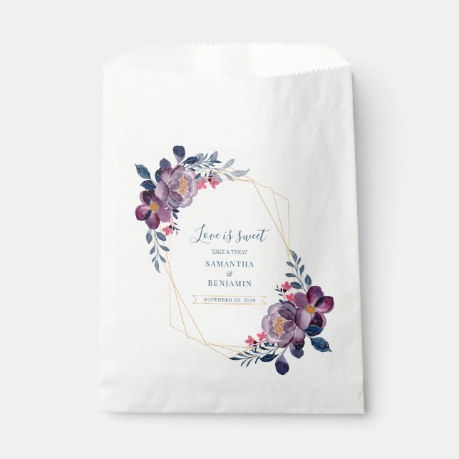 Lila geometrische Hochzeit mit Floral Geschenktütchen (Vorderseite)