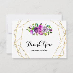 Lila geometrische mit Blumenhochzeit danken Ihnen Dankeskarte