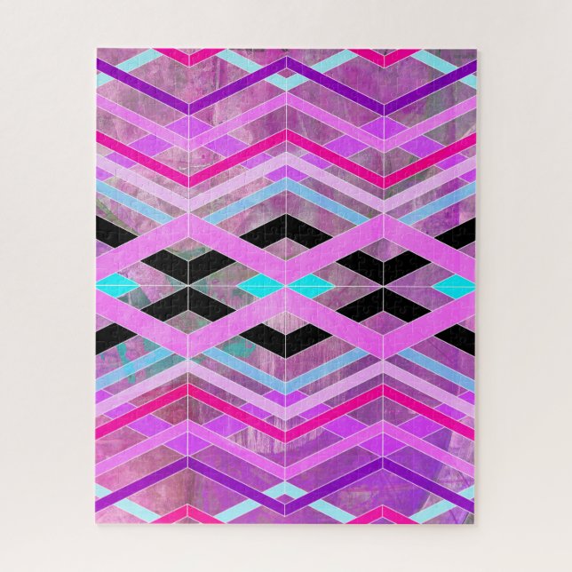 Lila geometrische Streifen in Rosa und Aqua (Vertikal)