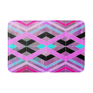 Lila geometrische Streifen in Rosa und Aqua Badematte