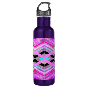 Lila geometrische Streifen in Rosa und Aqua Edelstahlflasche
